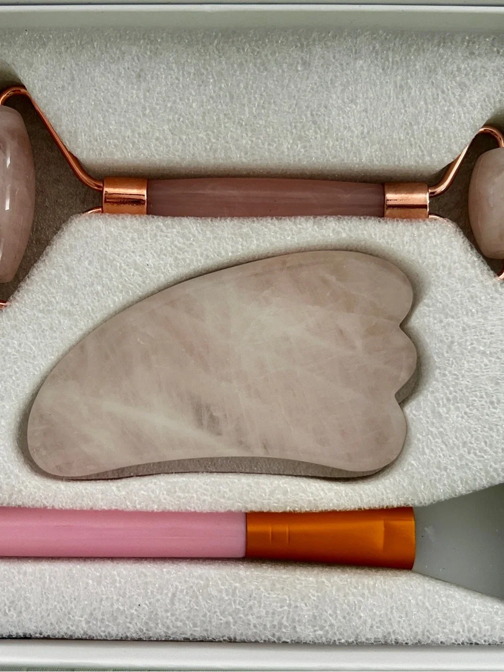 Rose Quartz Gua Sha & Roller Set - Pink Facial Massage Tool